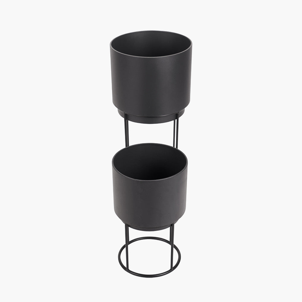 Set of 2 Graphite Metal Circular Planters